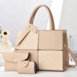 Premium 3-Piece Women’s Handbag Set - Stylish Textured Tote Bag, Matching Clutch & Card Holder (Beige) - Image 3